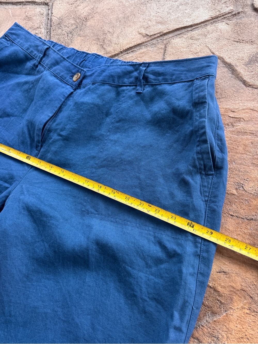 J. Jill Love Linen XL Blue 100% Linen Cropped Pants Elastic Waist - Picture 9 of 13
